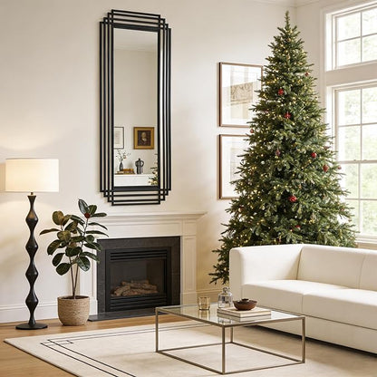Large Geometric Mirror, 63"x24" Rectangle Art Deco Mirror with Black Metal Frame, Modern Elegant Wall Mirrors for Living Room Bathroom Entryway Hallway, Hangs Vertically or Horizontally
