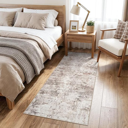 2x6 Runner Rug Abstract Washable: Non-Slip Hallway Runner Rug Vintage Low-Pile Kitchen Carpet Runner for Bedroom Entryway - Soft Accent Floor Mat for Modern Farmhouse Home Decor(2x6 Beige-Brick)