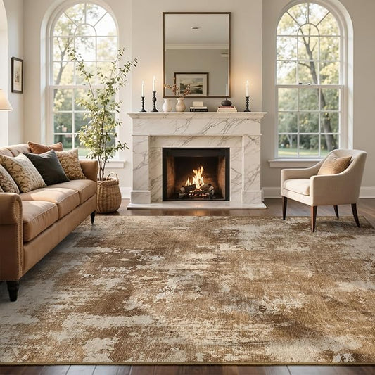 8x10 Ft Large Area Rugs for Living Room, Soft Non-Slip Washable Rugs Modern Abstract Pattern Carpet for Bedroom Indoor Floor Nursery Home Decor (Brown)
