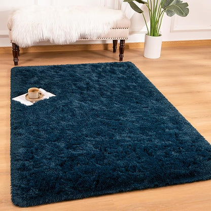 Andecor Shag Area Rug for Living Room, 6x9 Feet Navy Blue Soft Fluffy Indoor Plush Throw Rugs for Bedroom Girls Kids Room Nursery Dorm Home Decor Carpet