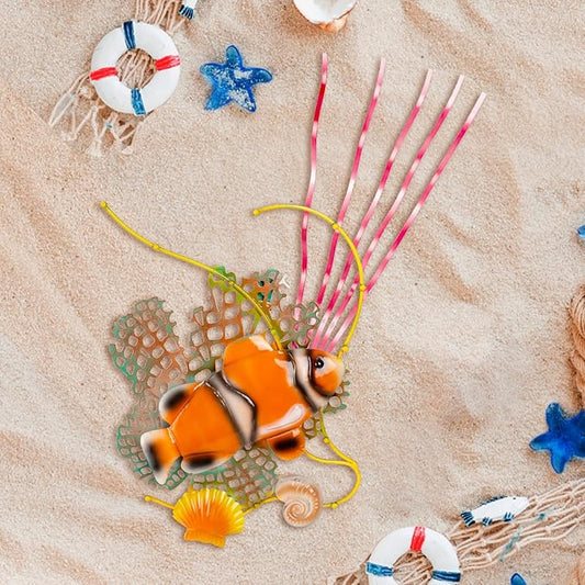 dreamskip Sea Fish Metal Beach Wall Decor Art, Orange Ocean Themed Wall Sculpture, Coastal Beach Outdoor Decor For Pool, Fence, Garden, Patio, Bathroom Indoor