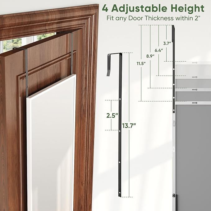 Suidia Full Length Mirror Over the Door&Wall Mounted, 48"x14" Door Mirror with Aluminum Alloy Frame, HD Shatterproof, No-Drill, Hanging Mirrors for Bedroom, Bathroom, Dorm, Closet, Rect, White