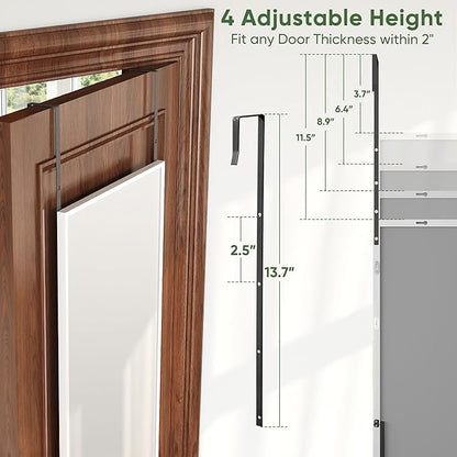 Suidia Full Length Mirror Over the Door&Wall Mounted, 48"x14" Door Mirror with Aluminum Alloy Frame, HD Shatterproof, No-Drill, Hanging Mirrors for Bedroom, Bathroom, Dorm, Closet, Rect, White