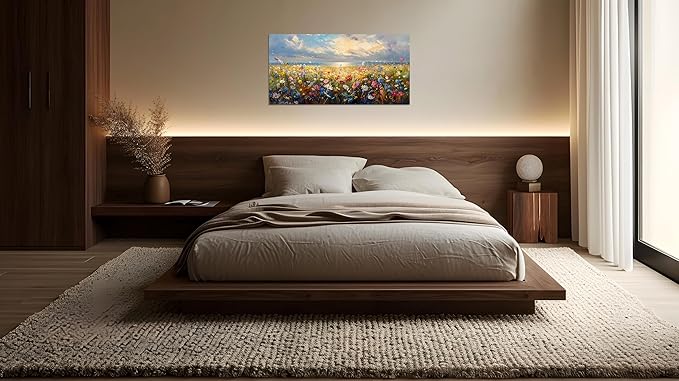TutuBeer 1 Pcs Wildflower Field Artwork Rustic Wildflower Field at Beach Vintage Wall Art Canvas Prints Wild Flower Wall Art Rustic Style Kitchen Office Farmhouse Bathroom Decor 8x16inch