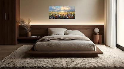 TutuBeer 1 Pcs Wildflower Field Artwork Rustic Wildflower Field at Beach Vintage Wall Art Canvas Prints Wild Flower Wall Art Rustic Style Kitchen Office Farmhouse Bathroom Decor 16x32inch
