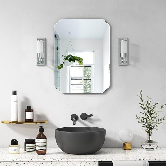 Bathroom Mirrors for Over Sink, Frameless Mirrors for Wall, 24x18 Inch Beveled Bathroom Mirror, Bathroom Vanity Mirror for Bedroom Living Room Entryway Home Decor