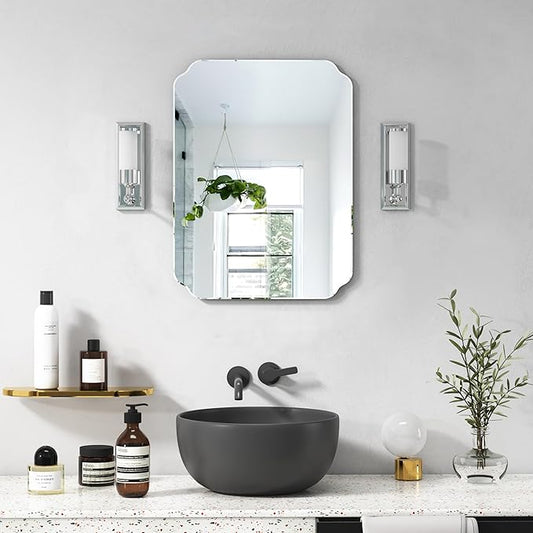 Bathroom Mirrors for Over Sink, Frameless Mirrors for Wall, 24x18 Inch Beveled Bathroom Mirror, Bathroom Vanity Mirror for Bedroom Living Room Entryway Home Decor