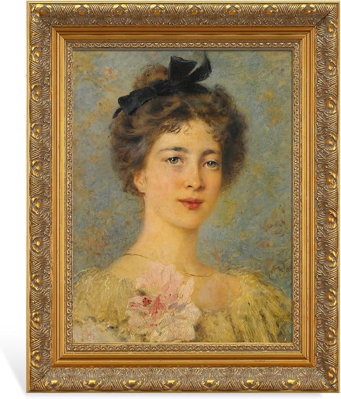 Antique Gold 6x8 Canvas Frame, Solid Wood Ornate Frame for Oil Paintings Art Prints, Home Office Gallery Wall Decor, No Backboard & Glass Cover