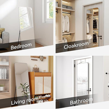 SCWF-GZ 57x20 Door Hanging Full Length Mirror, Floor (Height 5.7ft just Body in 1.3ft) or Wall Mounted Metal Frame Rectangle Dressing Mirrors for Bedroom Bathroom Living Room 57 inch Silver