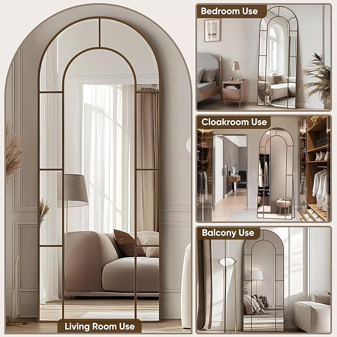 Antok 71" x 28" Full Length Mirror, Floor Mirror Arched Window Decorative Mirror, Metal Framed Decor Farmhouse Floor Mirrors Art Pane Mirrors Wall Decor for Bedroom, Living Room, Entryway Bronze
