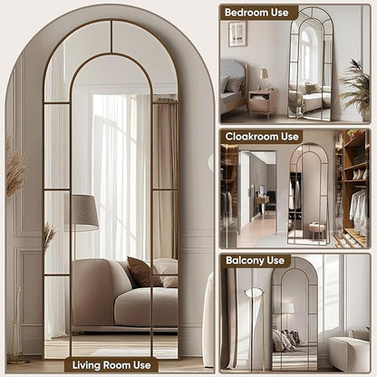 Antok 71" x 28" Full Length Mirror, Floor Mirror Arched Window Decorative Mirror, Metal Framed Decor Farmhouse Floor Mirrors Art Pane Mirrors Wall Decor for Bedroom, Living Room, Entryway Bronze