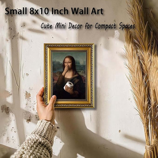 YD&YZY Gold Framed Bathroom Wall Art Mona Lisa Humor Amusing Toilet Art Pinching Nose Wall Decor Funny Vintage Painting Picture Print Whimsical Bathroom Restroom 8x10 inch Small Framed