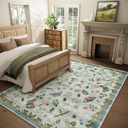 Machine Washable Rugs for Living Room: 6x9 Area Rugs Stain Resistant Non Slip Low Pile Soft Carpets Rugs for Bedroom Kitchen Dining Room Nursery Kids Room Farmhouse Indoor