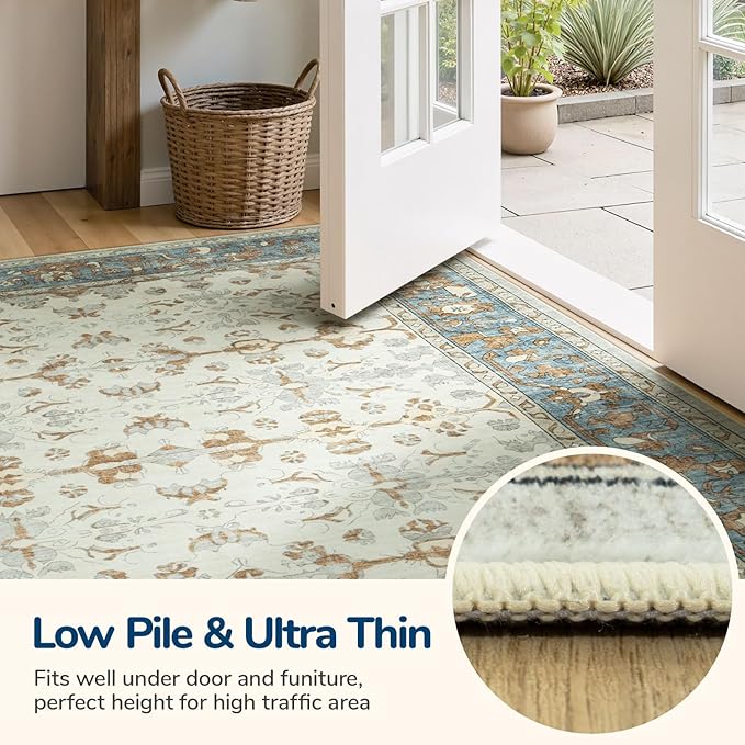 Lessymo Washable Area Rug for Living Room,8x10 Large Rugs with Non-Slip Backing,Soft Boho Carpets for Bedroom Dining Room Nursery Home Office,Light Brow