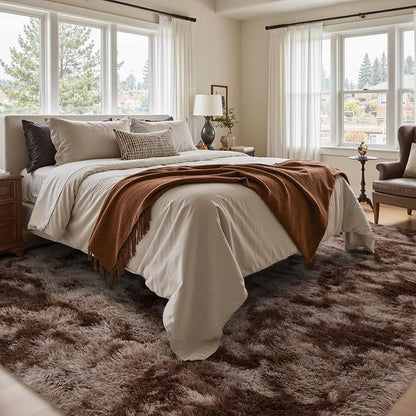 5x8 Ft Shag Brown Area Rug for Bedroom Living Room, Tie-Dyed Ultra Soft Fluffy Furry Rugs for Indoor Floor, Aesthetic Carpet for Kids Home Decor (Coffee)