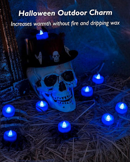 merrynights Flameless Candles, 12 Pack Tea Lights Candle Battery Operated, LED Tealight Votives, Realistic Tea Lights for Halloween Christmas Party Decor -D 1.5” x H 1.25” -Blue Light