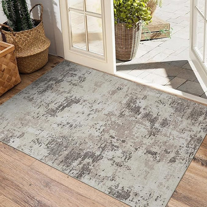 ROYHOME Modern Abstract 2x3 Area Rug Non Slip Non Shedding Low Pile Stain Resistant Rug for Entryway Kitchen Bedroom,Brown Grey