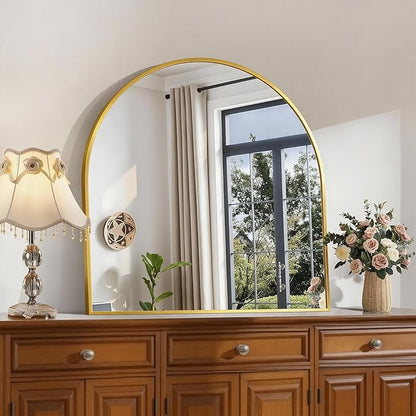 CIRCUMI Arched Wall Mirror, 30"x30" Gold Arched Mirror with Tempered Glass, Metal Frame, Large Size for Entryway Table, Mantel,Living Room,Over Sink,Arch Mirror for Decor,Shatterproof&Crystal-Clear