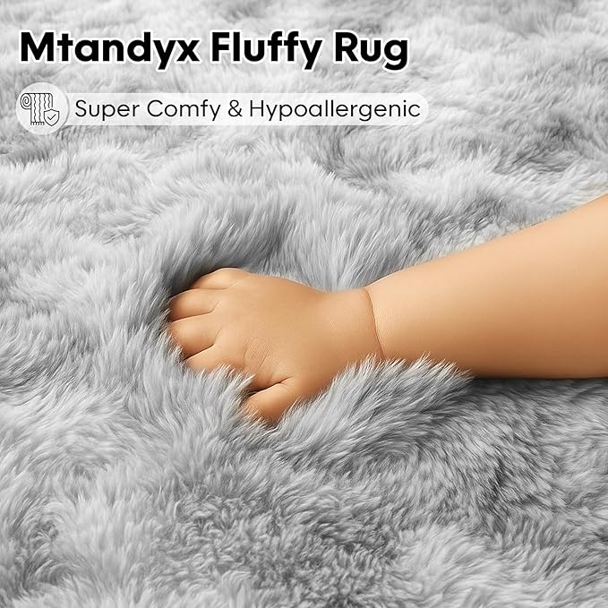 Large 9x12 Area Rug for Living Room, Soft Shag Rugs for Bedroom, Non-Slip Ultra Fluffy Rug,Modern Plush Carpet for Girls Boys Kids Room Dorm,Fuzzy Rug for Home Decor Aesthetic,Tie-Dyed Grey