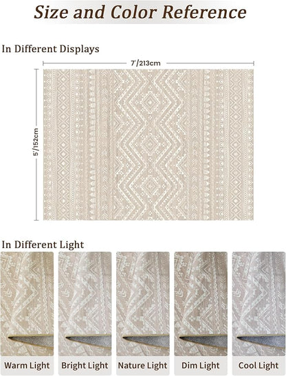 Miukiki 5x7 Area Rug for Living Room Moroccan Washable Rugs Non Slip Indoor Floor Carpet Foldable Large Soft Area Rug for Dining Room Bedroom with Low Pile(Brown,5'x7')
