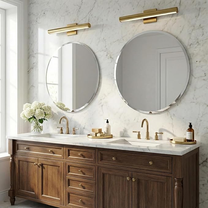 24 Inch Round Frameless Bathroom Mirror with Solid Backing, Beveled Edge Circle Vanity Mirror for Over Sink, Small Wall Mirror for Entryway Bedroom Decor