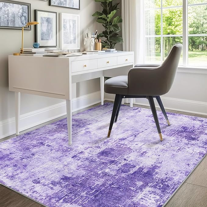 RELEANY Washable Area Rugs 5'x8' Non-Slip Modern Abstract Soft for Living Room Entryway Bedroom Nursery, Print Pattern, Purple Gray Pink White