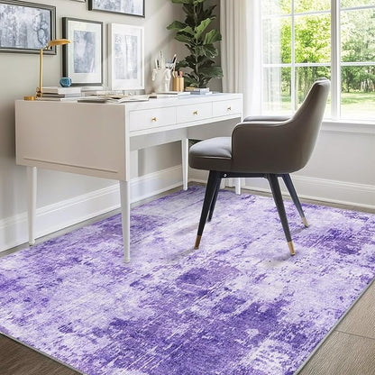 RELEANY Washable Area Rugs 5'x8' Non-Slip Modern Abstract Soft for Living Room Entryway Bedroom Nursery, Print Pattern, Purple Gray Pink White