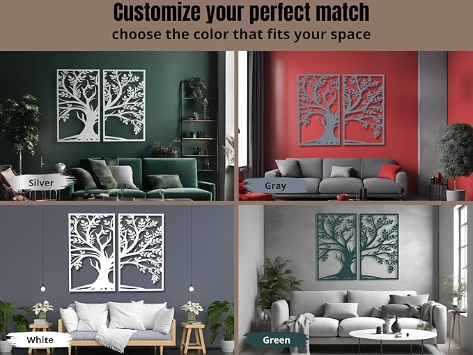 VAILLA Tree of Life Wood Wall Art Decor Set of 2 Wall Hanging Sculpture Modern Wall Home Decoration 3D Textured Sculptures for Living Room Bedroom Office Dinnig Room 2 Panels Family Tree Wall Hangings