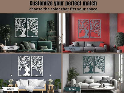 VAILLA Tree of Life Wood Wall Art Decor Set of 2 Wall Hanging Sculpture Modern Wall Home Decoration 3D Textured Sculptures for Living Room Bedroom Office Dinnig Room 2 Panels Family Tree Wall Hangings