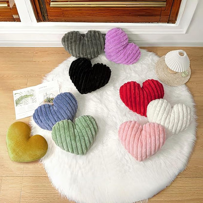 16 Inch Heart Pillow Cute Soft Decorative Throw Pillows, Heart Shaped Fluffy Faux Fur Pillows Cushions for Couch Sofa Bed Bedroom Room Home Decor Aesthetic (2, Pink, Medium-16 x13)