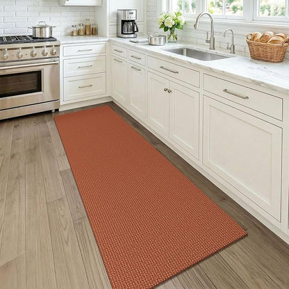 KOZYFLY Orange 2x7 Washable Kitchen Runner Rug, Non Slip Runners for Hallway, Cotton Entryway Runner, Braided Floor Carpet for Entry, Kitchen, Bedside, Hall, Burnt Orange/Tan