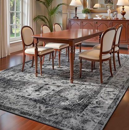 YOH Boho Washable Rug 5x7, Black Vintage Non Slip Area Rug, Distressed Indoor Carpet for Living Room Bedroom Kitchen Office