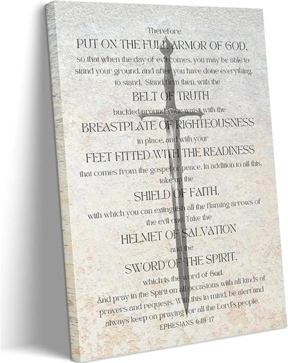 Christian Spiritual Armor Canvas Wall Art Ephesians 6:11 Bible Verse Painting Picture armor of god Wall Decor Religious biblical Poster Print Artwork for Church Office Bedroom 12x16in Wrapped Canvas