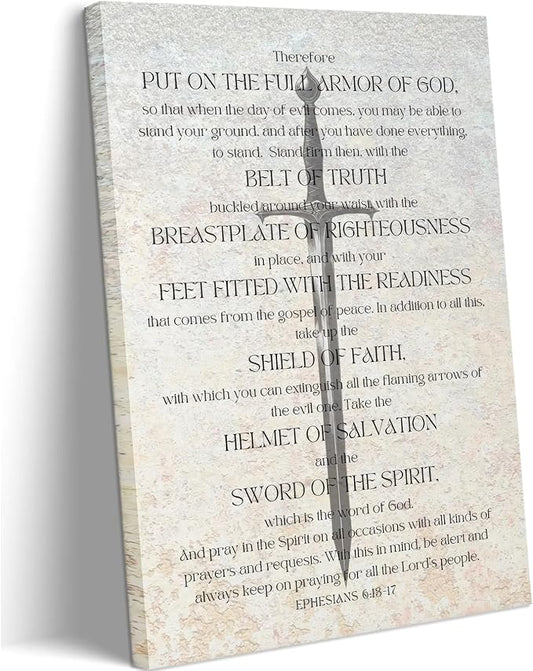 Christian Spiritual Armor Canvas Wall Art Ephesians 6:11 Bible Verse Painting Picture armor of god Wall Decor Religious biblical Poster Print Artwork for Church Office Bedroom 16x24in Wrapped Canvas