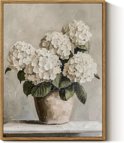 InSimSea Framed Canvas Wall Art Vintage Decor, Hydrangea Floral Pictures Bathroom Wall Decor Aesthetic, Living Room Bedroom Flower Home Retro Decorations, 12x16inch