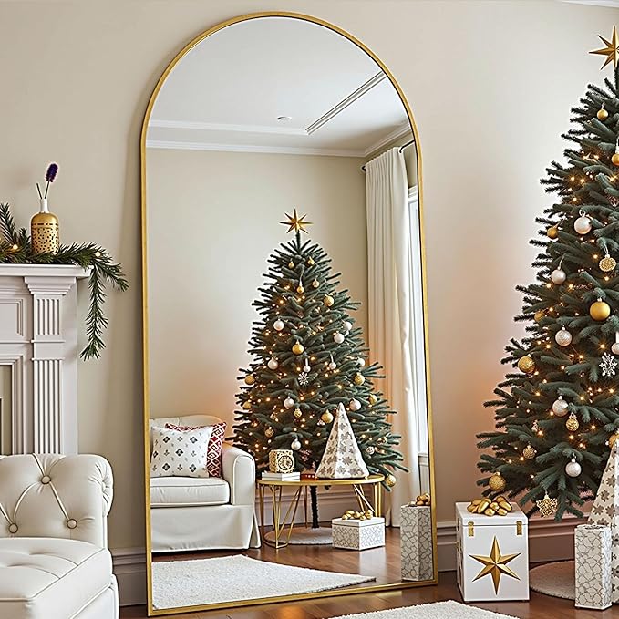78''x38'' Oversized Full Length Mirrors, Arched Floor Mirror with Stand, Full Body Large Standing Mirror/Leaning/Hanging Wall Mounted for Living Room, Bedroom, Gold
