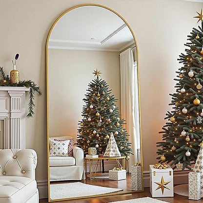 81''x41'' Oversized Full Length Mirrors, Arched Floor Mirror with Stand, Full Body Large Oversized Standing Mirror/Leaning/Hanging Wall Mounted for Living Room, Bedroom, Gold