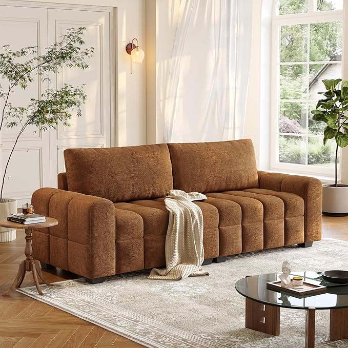 ONBRILL 82" Loveseat Sofa, Modern Chenille Sofa Couch for Living Room, Pull Point Seat Cushion, Easy Assembly, Comfy Love Seat for Small Spaces, Bedroom, Apartment, Orange