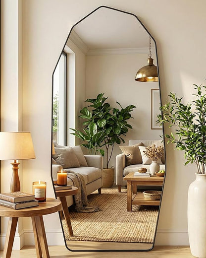 Antok Full Length Mirror, 71"x32" Floor Mirror, Free Standing Wall Mounted or Leaning Full Body Mirror with Aluminum Alloy Frame, Diamond Irregular for Bedroom Entryway Cloakroom, Black