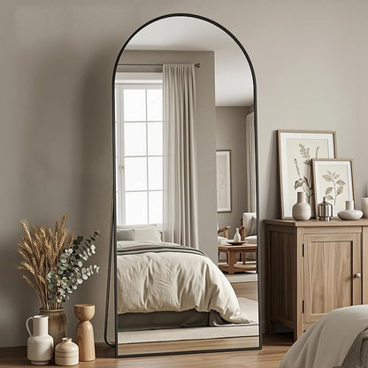 Antok Full Length Floor Mirror Arched Standing Mirror with Aluminum Frame - Freestanding Wall Mount Leaning Body Mirror for Bedroom Living Room Entryway, 71" L x 28" W, Black