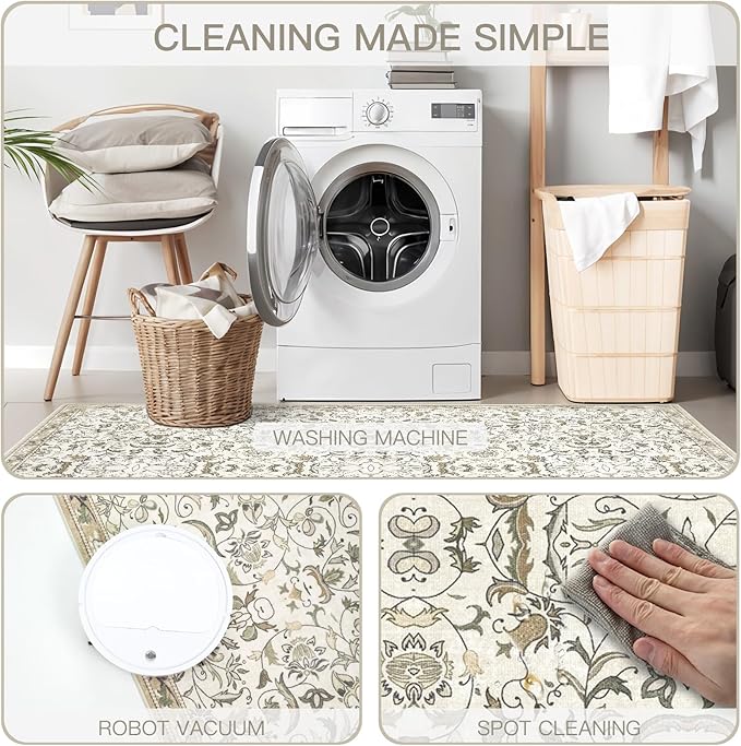 3×5 Washable Large Area Rugs for Living Room, Floral Soft Rug Non Slip Stain Resistant Carpet for Bedroom Dining Room Kitchen Farmhouse Home Decor，Beige Multi 061