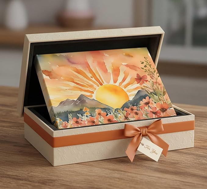 Boho Sun Canvas Wall art Mid-Century Modern Abstract Bohemian Sunset in The Mountains Watercolor Wildflowers Sunrise Landscape Picture Wall Decor Poster Print Artwork for Living Room Bedroom