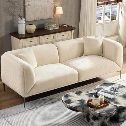 MEETAKING 82.7" Modern Boucle Sofa, 3-Seater Upholstered Couch with Metal Legs, Luxury Deep Seats Cloud Curved Sofas, Minimalist Living Room Couches for Apartment, Home Office, Bedroom - Beige