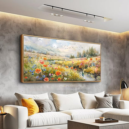 QIYILEXWART Canvas Wall Art For Living Room Wall Decor For Bedroom Office Wall Decoration Colorful Wildflower Landscape Painting Farmhouse Pictures Artwork Room Aesthetic Home Decor 20x40 In