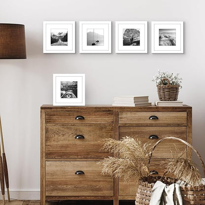 Americanflat 8x8 Picture Frame with Polished Plexiglass - Set of 5 - Use as 5x5 Frame with Mat or Display 8x8 Photo Without Mat - Galleria Collection - Square Frames for Tabletop and Wall - White