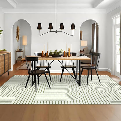 ROYHOME Washable Rug 9x12 Area Rugs for Living Room, Abstract Rug for Bedroom, Soft Rainbow Non Slip Throw Rugs with Rubber Back, Low Pile Stain Resistant Boho Geometric Carpet for Dining Room, Green