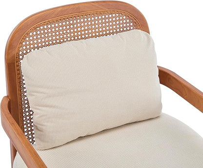 Christopher Knight Home Nadine Accent Chairs Set of 2, Wooden Club Chair, Rattan Open Back Armchair, Accent Reading Sofa Chair with Cushions, Club Chairs Set of 2 for Living Room Bedroom, Beige+Teak