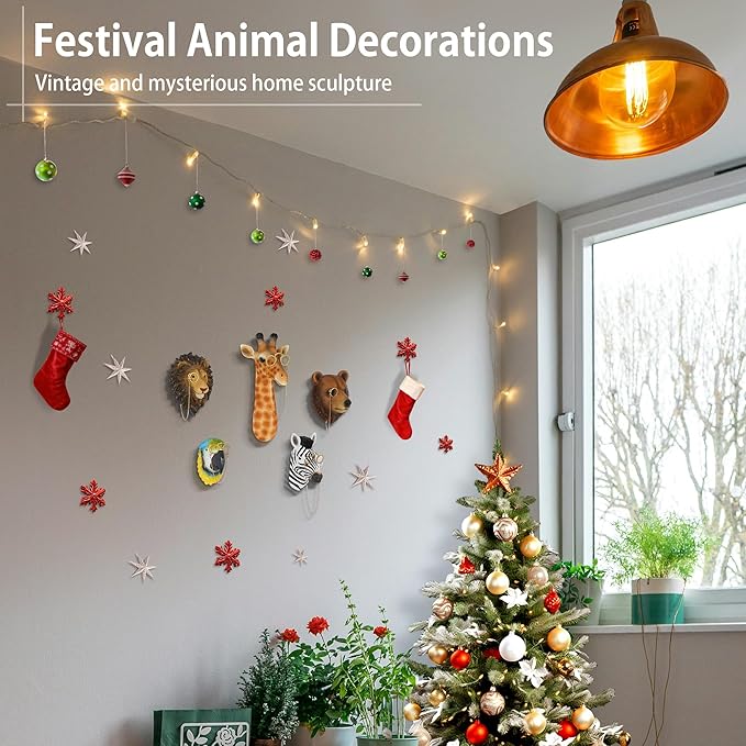 UITWMKTG 5 Pack Simulated Animal Head Wall Decor Colored Animal Sculptures Wall Mount 3D Wall Art Decoration for Home Bedroom Living Room Decor