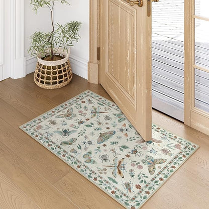 Lahome Insect Entryway Rug, 2X3 Soft Washable Kitchen Rug Non-Slip, Ultra-Thin Door Mat Indoor Entrance Stain Resistant Small Throw Carpet for Bathroom Bedroom Vionnet(2x3ft,Beige)