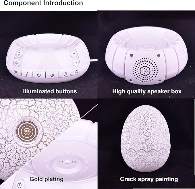 Dragon Egg Digital Clock Ok to Wake Up Alarm Clock with Portable Egg Night Light/Sleep Training Machine/Bluetooth Speaker, Illuminated Buttons Control Color Volume Brightness